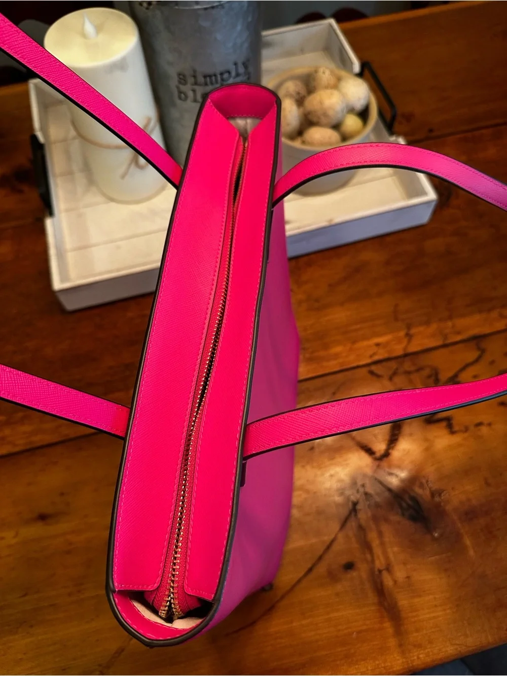 kate spade hot pink leather tote with front pocket